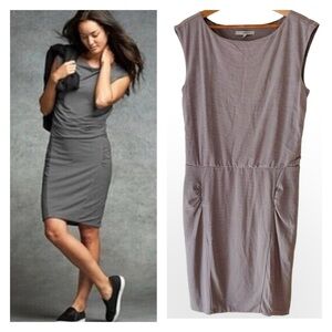 Athleta Ruched Westwood Micro Stripe Dress in Brown Size Medium